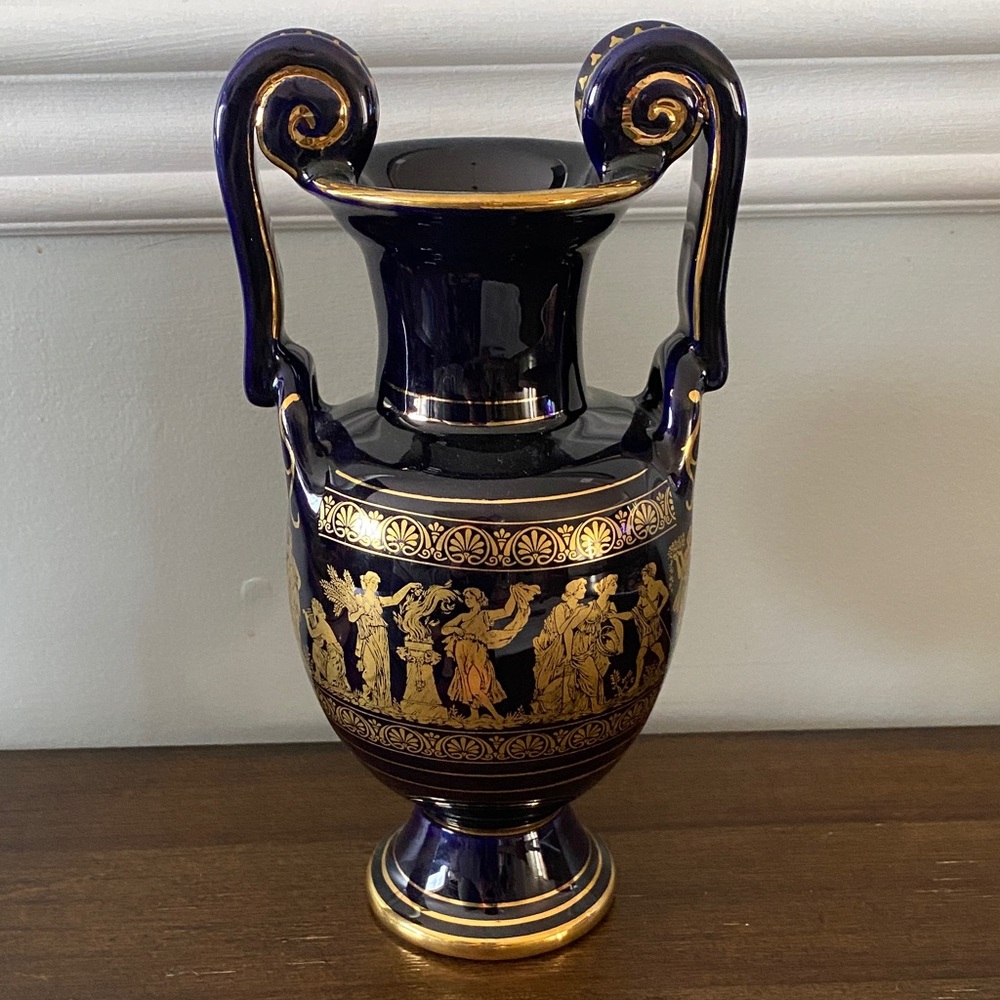 Elegant Blue and 24k Gold Vase